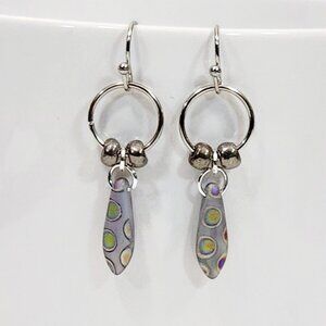 Czechoslovakian Gray Spotted Glass Dagger Earrings Lightweight Minimalist